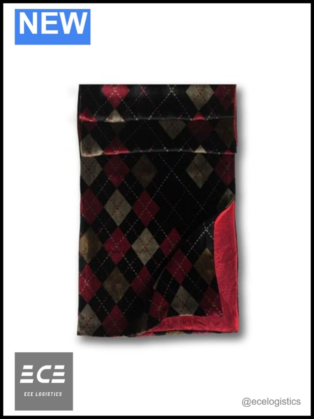 Designer Silk Velvet Oblong Scarf, Pure Silk Lining, Reversible Argyle, 59"